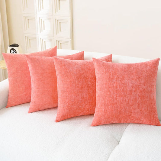 CaliTime Throw Pillow Covers Decorative 18 X 18 Inches Pack of 4 Cozy Chenille Cushion Cases for Couch Sofa Bed Living Room Home Living Coral