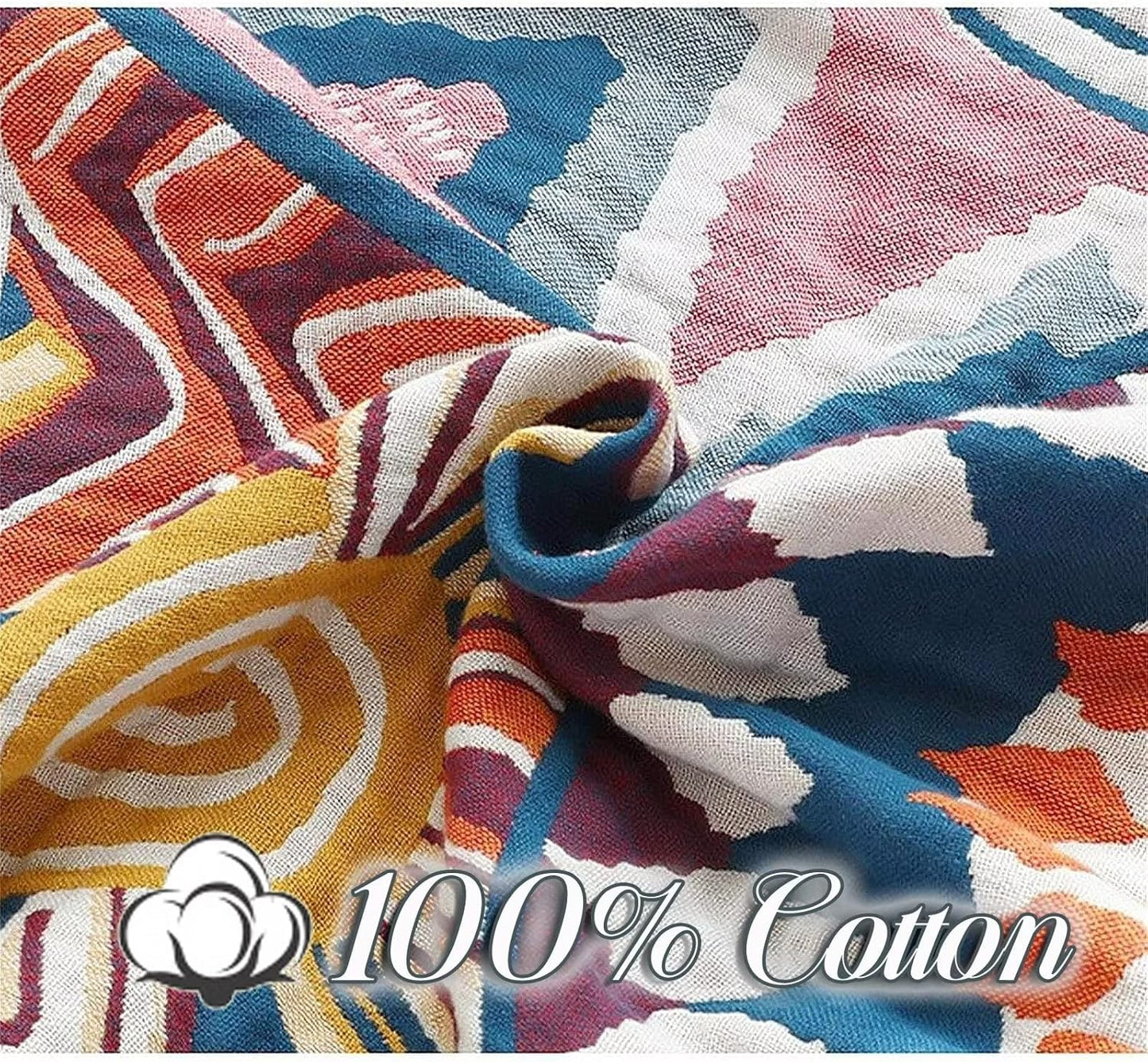 Cotton Throw Blanket for Couch 100% Cotton Blankets for Bed, 90''x 98'' Cotton Quilted Blanket King Size Muslin Mexican Blanket Cozy Soft for Women