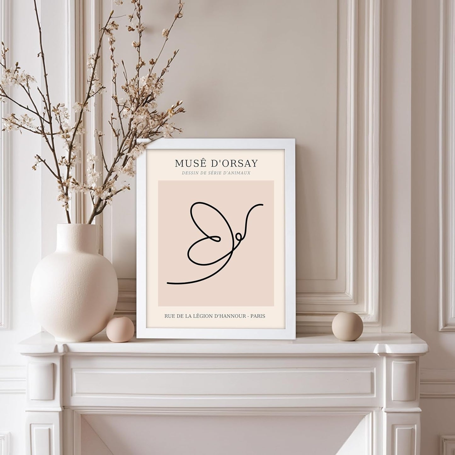 Poster Master Vintage Poster - Retro One Line Butterfly Drawing Print - Butterfly Line Art - Minimal Gift for Him, Her, Animal Lover - Abstract Decor for Home, Office, 11x14 White Framed