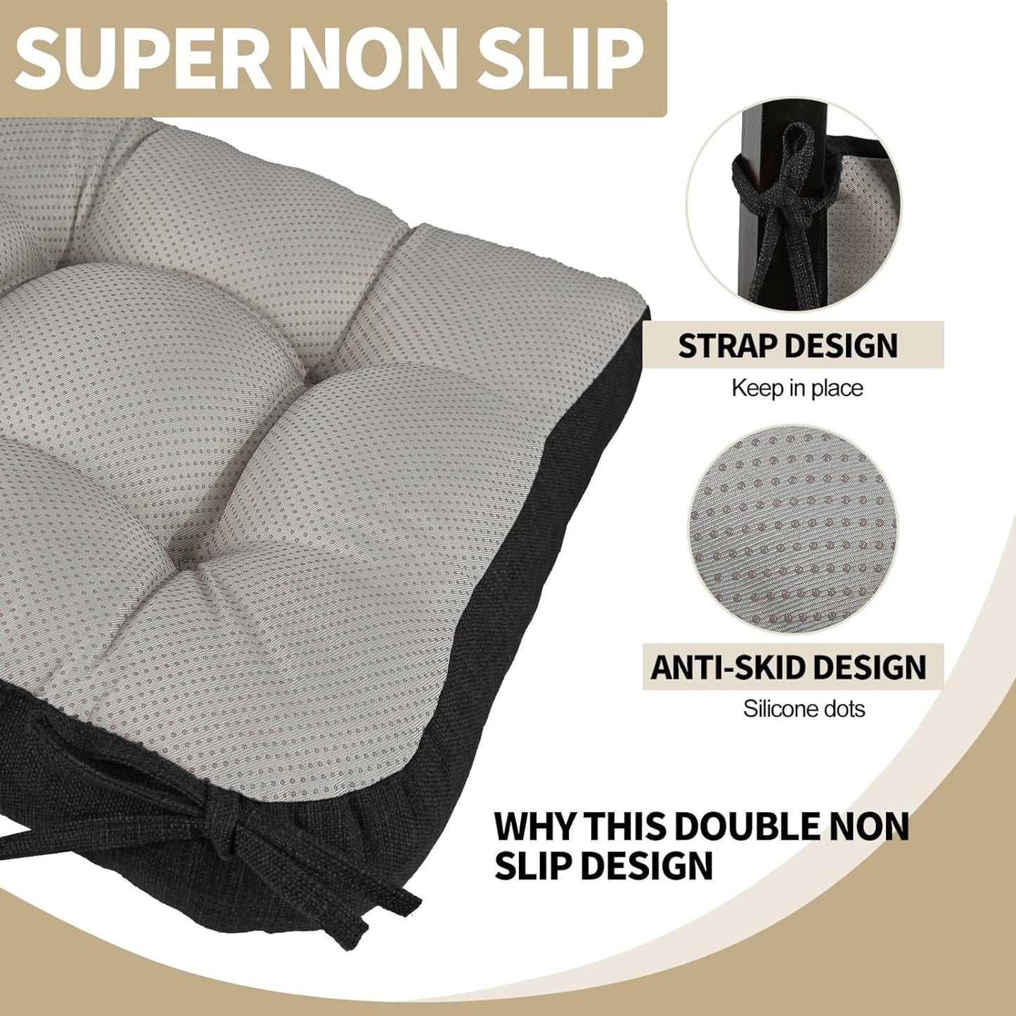 BUYUE Chair Cushion Set for Rocking Chair, Back Pillow & Seat Cushion with Ties, Original Woven Fabric Non-Slip Chair Pads for Elderly Sitting, Black