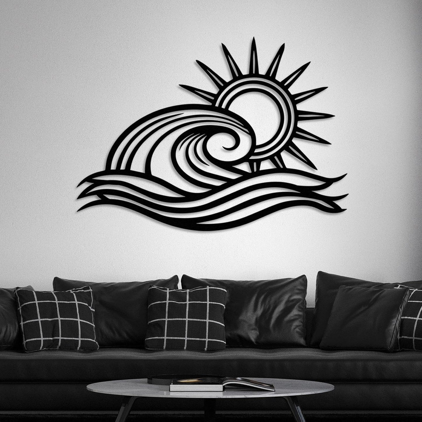 Wita Home Ocean Wave Metal Wall Art, Sun Beach Decor, Coastal Large Wall Sculpture for Home, Indoor/Outdoor Use, Nautical Wall Hanging, Eye-Catching Addition to Living Room (Red, 18 x 11 inches)