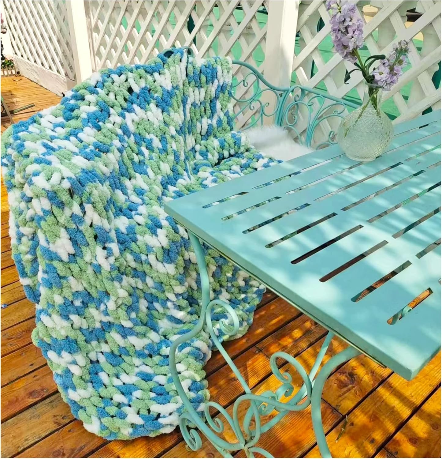 DDL&HEXI Chunky Chenille Blanket 100% Hand Knit with Jumbo Chenille Yarn (50"x60") Super Soft Large Throw Bed Blanket for Couch, Sofa, Home Decor - Machine Washable (01)