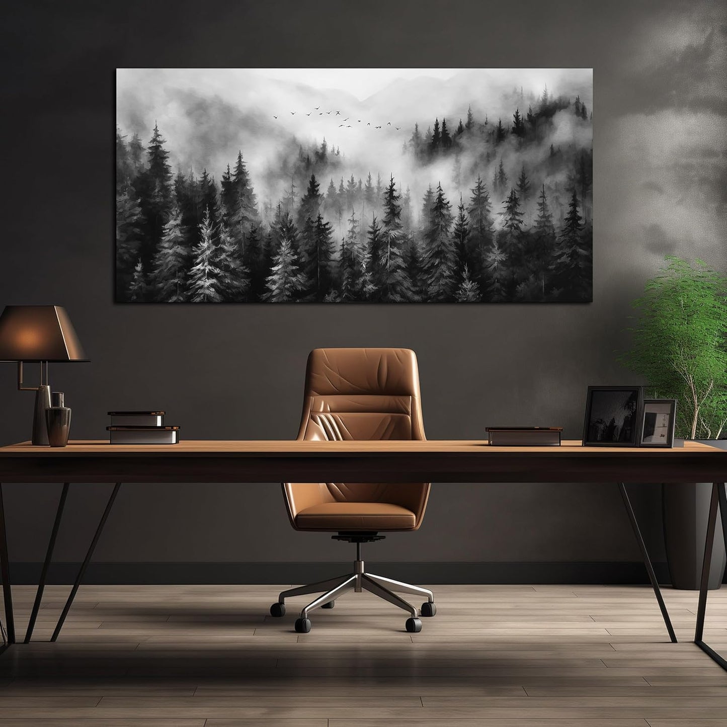 Large Pictures for Living Room Foggy Forest Canvas Wall Art for Bedroom Black Home Office Wall Decor 29 x 59 Inch
