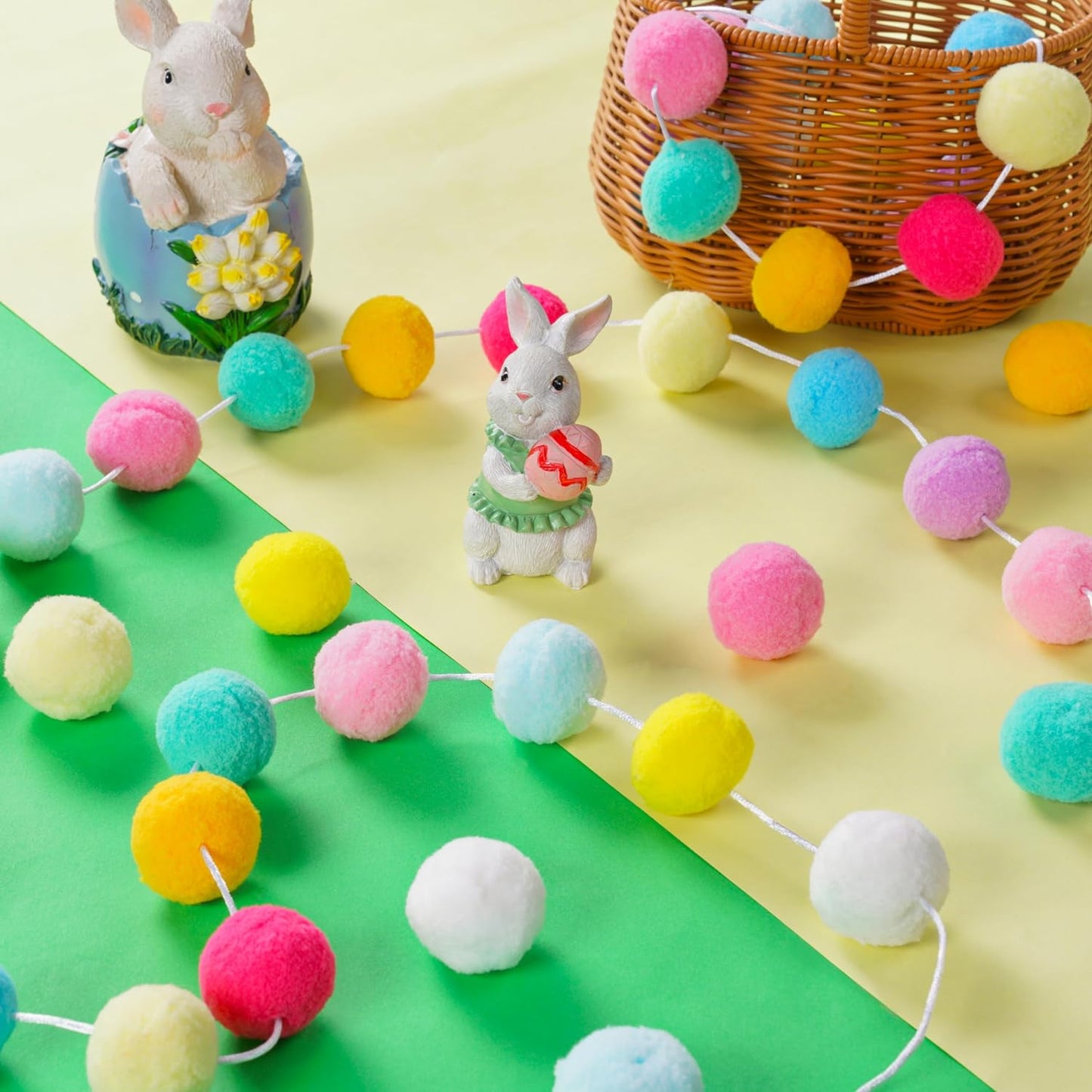 XmasExp Pastel Colorful Pom Pom Garland Decorations - Large Spring Felt Ball Garland for Classroom,Christmas, Mantle Decor, Easter Tree Ornaments, Baby Shower and Party Hanging Decor,13 Ft.