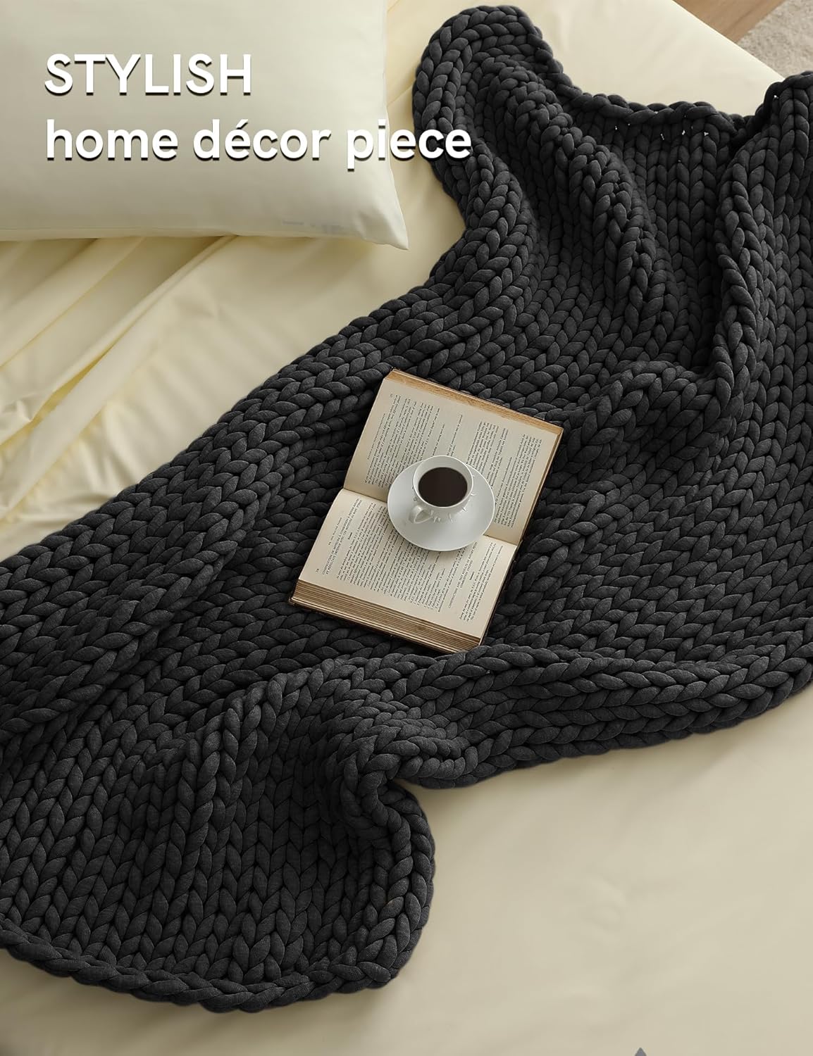 YnM Chunky Throw Blanket, Medium-Weight, Hand Knitted, Skin Friendly, Ventilated and Breathable, Machine Washable, Home Décor Piece for Couch, Sofa and Bed (Charcoal Grey, 40x50 Inch)