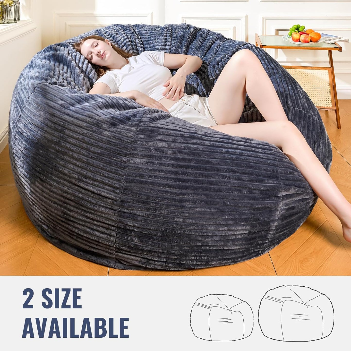 Large Bean Bag Chair, 6FT Giant Beanbag Chairs with Memory Foam Filled, Bean Bag Chairs for Adults, Ultra Soft Lazy Sofa for Living Room Bedroom (Grey)