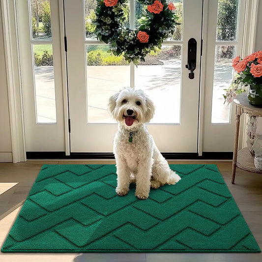 hicorfe Front Door Mat Outside Entrance,32"x40" Absorbent Muddy Dirt Resist Welcome Door Mats Outdoor Indoor,Stain and Fade Resistant,Non Slip Backing Entry Mat Doormat for Entryway(Evergreen)