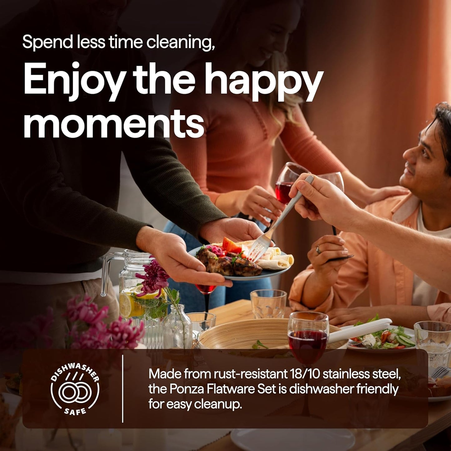 Luciella Ponza Flatware Set for 12, 65-Piece Stainless Steel Silverware Set with Serving Utensils, Timeless Hammered Design, Rust-Resistant, Mirror Polished & Dishwasher Safe