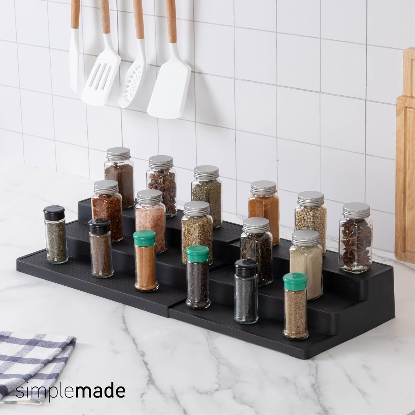 SIMPLEMADE 3-Tier Spice Rack Organizer - Versatile Storage Shelf for Kitchen, Bathroom, Bedroom & Office, Set of 2, Expandable Black