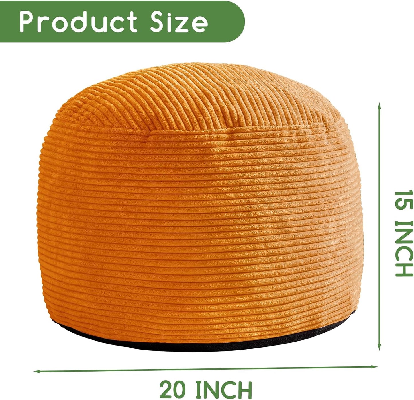 HIGOGOGO Round Stuffed Pouf Ottoman, Corduroy Poufs with Foam Chunk Filling, Furry and Fluffy Pouf Foot Stool Storage Ottoman, 20 X 15 Floor Poufs Foot Rest for Living Room, Orange