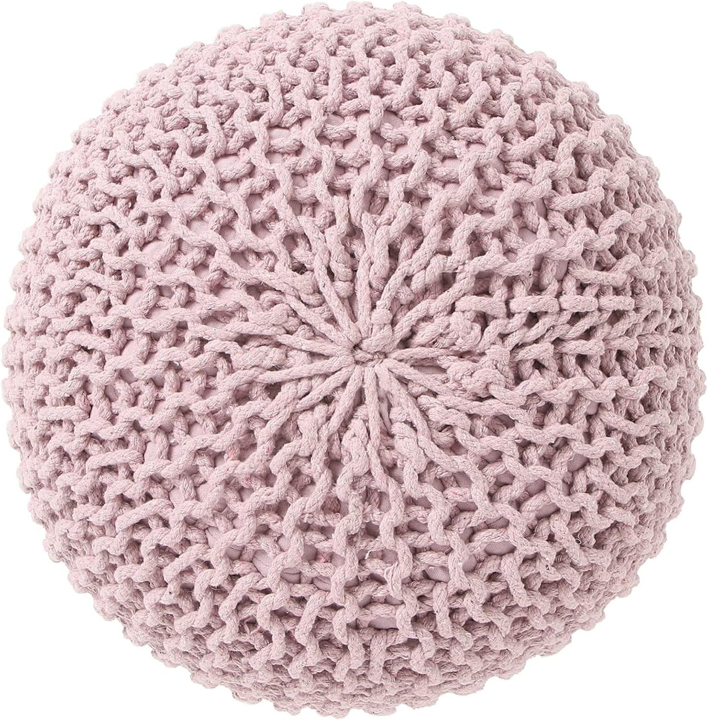 REDEARTH Round Pouf Ottoman - Hand Knitted Boho Poof Home Décor Pouffe Circular Footrest for Living Room - Bedroom - Lounge - 100% Cotton (19.5"x19.5"x14") - Pale Pink
