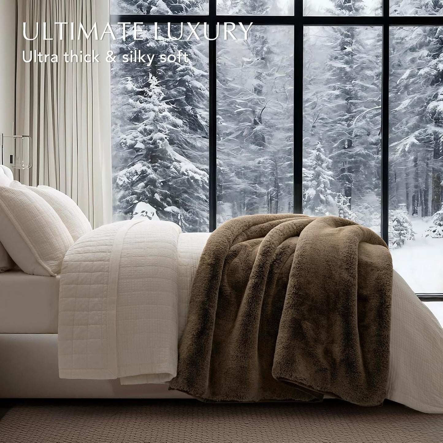 Luxury Soft Faux Chinchilla Fur Throw Blanket for Couch, Warm Thick Heavy Winter Throw Blanket 1220GSM for Bed, Fluffy Cozy Mink Blanket with Reversible Velvet, Brown Sable, 50"x60"