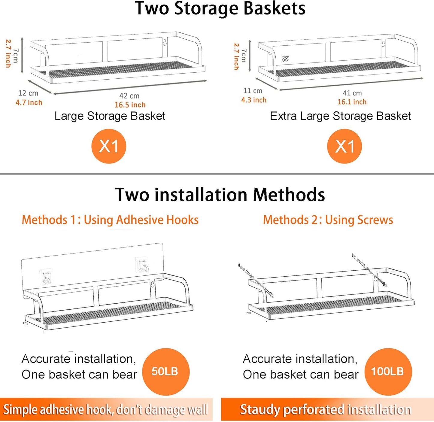 PUSDON Metal Wall Hanging Basket 2 Packs DIY Suitable for Multiple Scenes - Large Bronze Hollowout