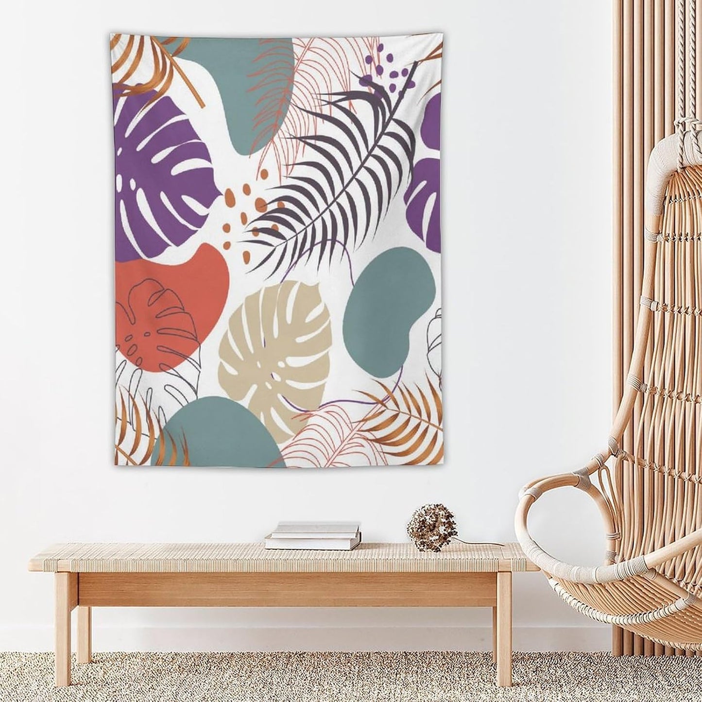 ICMOLYYENLO Tropical Green Leaves Tapestry, Exotic Leaves Beautiful Bedroom Wall Hanging, Floral Poster Blanket for Bedroom Living Room Dormitory Apartment 40x60 Inch