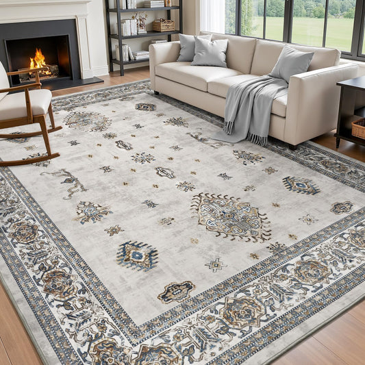 AMOAMI-Vintage Area Rug 6X9 Grey Rugs for Living Room-Soft Living Room Rug Non Slip Rugs for Bedroom Carpet Machine Washable Rug for Dining Room Bedside Office Room Decor