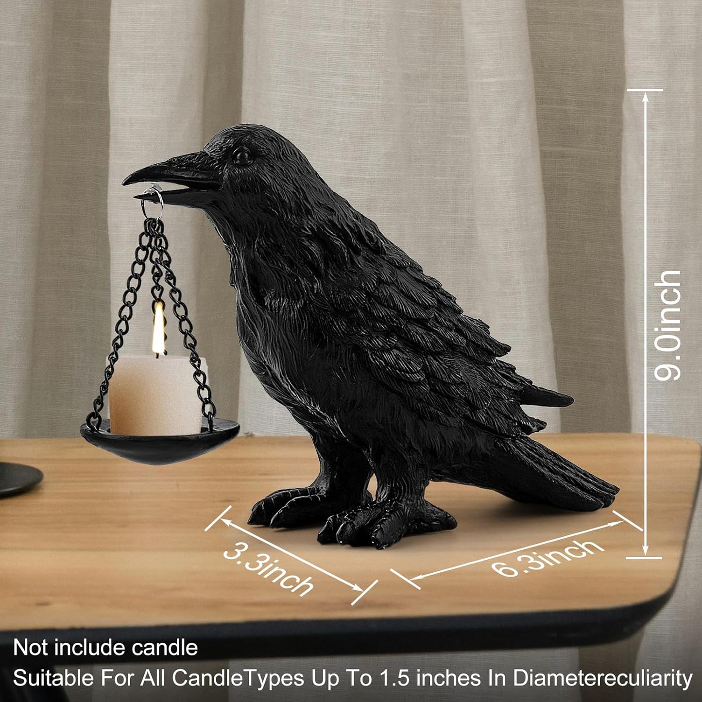 Raven Gothic Home Decor Fake Crow Light Holder Raven Lamp Tealight Candle Holder Resin Raven Statue 3PCS