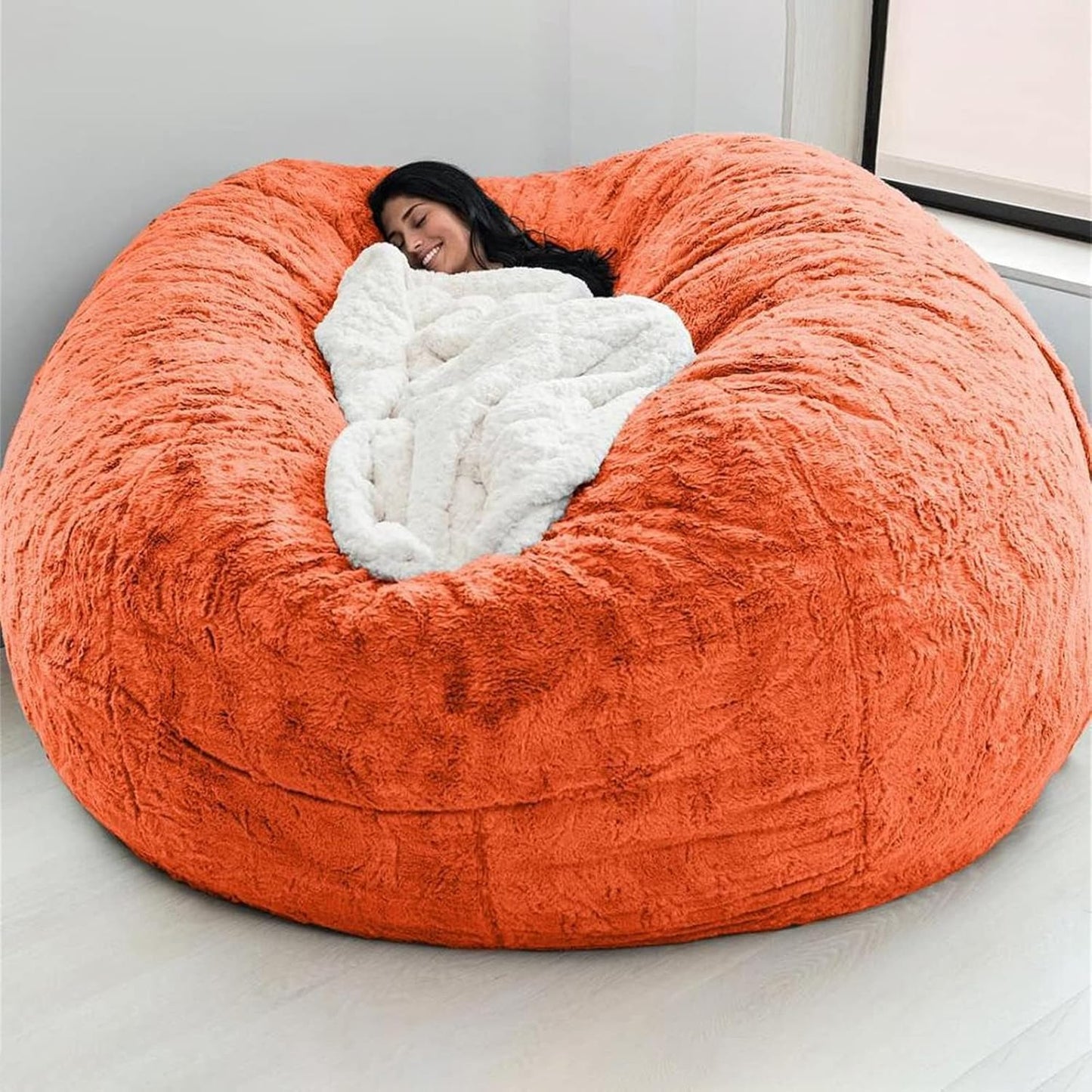 Big Huge Giant Bean Bag Chair for Adults, (No Filler) Bean Bag Chairs in Multiple Sizes and Colors Giant Foam-Filling Required- Machine Washable Covers, Double Stitched Seams (Orange,6FT)