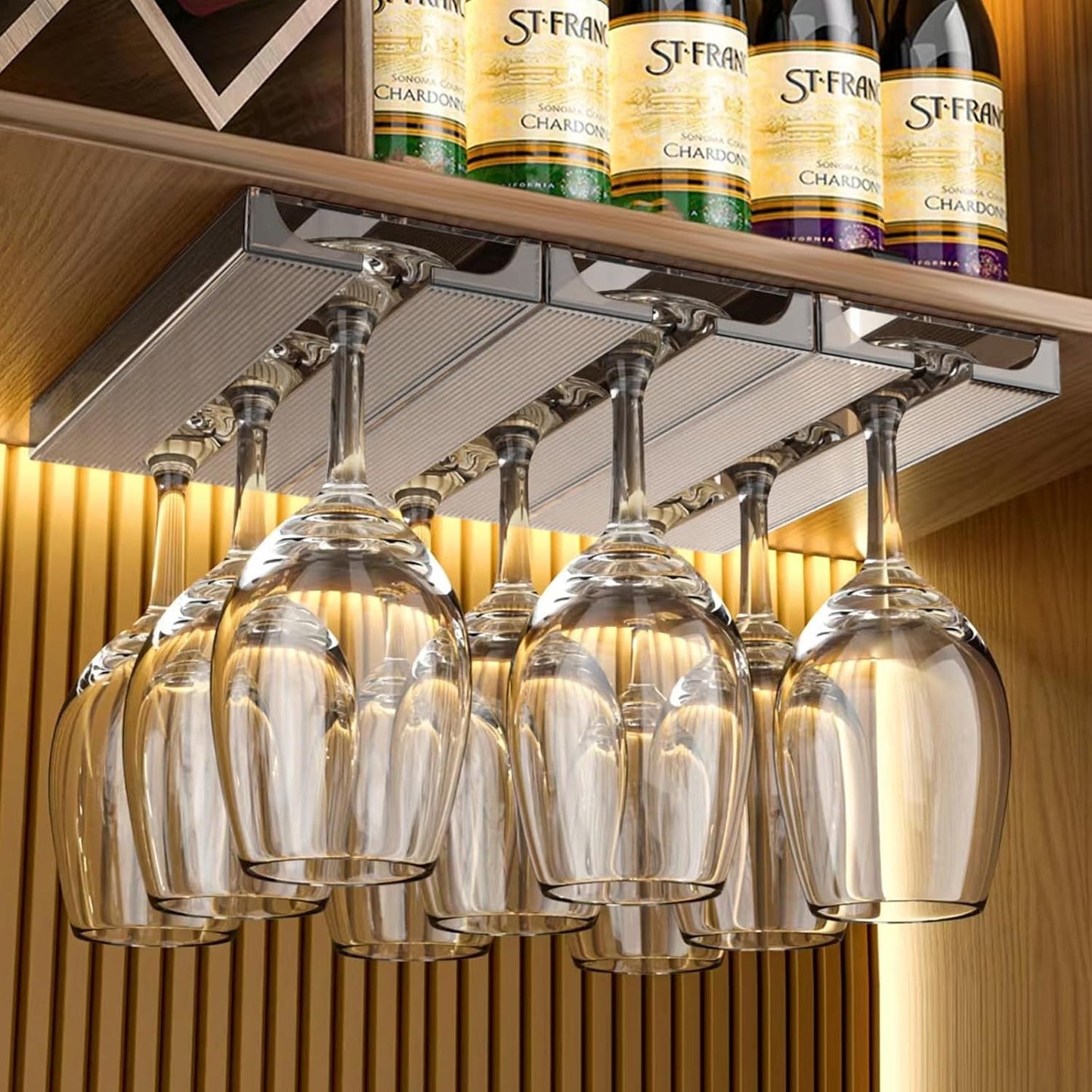 4 Pcs Wine Glass Holder Under Cabinet,Plastic Stemware Rack Punch-free Hanger Under Counter for Bar,Kitchen and Restaurant(Grey)