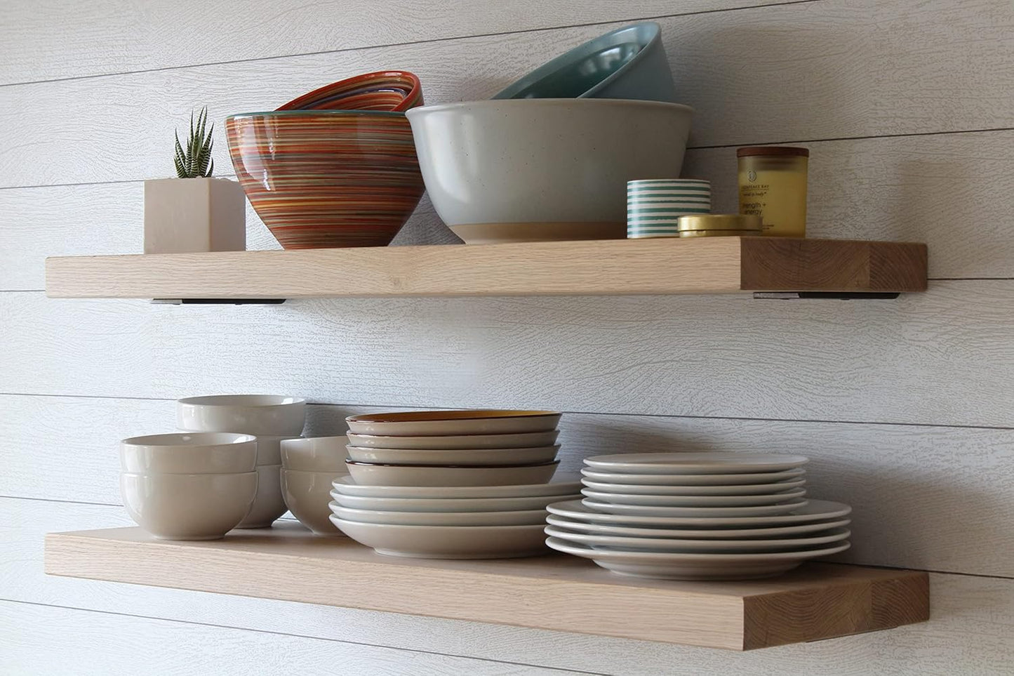 Urban Legacy Unfinished White Oak Deep Floating Shelves | Easy to Install Accent Modern Floating Shelves with Floating Shelf Brackets| Set of 2 (36" x 11" x 2")