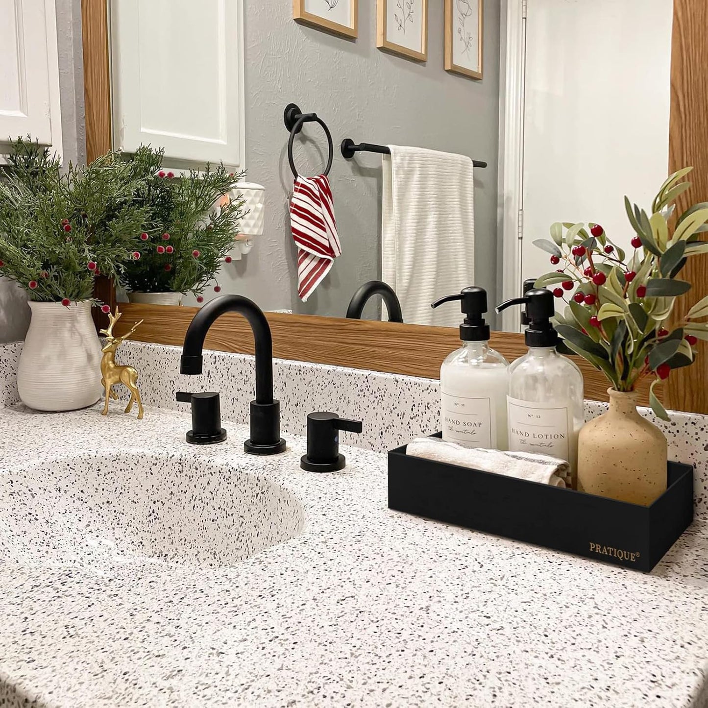 Bamboo Drawer Organizer - Kitchen Utensil Organizer Silverware Tray Cutlery Holder，Office Desk Supplies and Accessories,15 * 5.9 * 2.6,Black