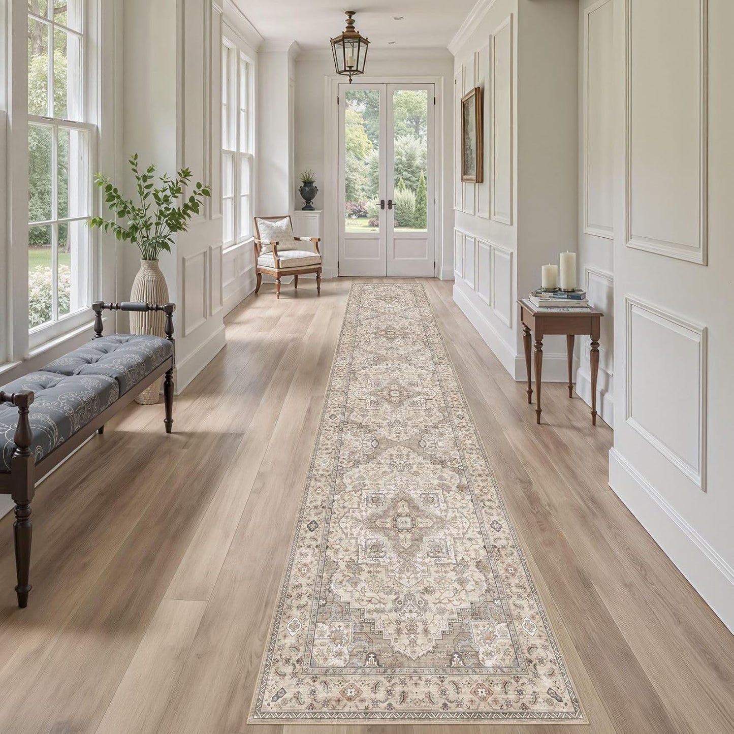 Washable 2.6x14 Runner Rug - Area Rugs Neutral Vintage Distressed Floral Farmhouse Boho Large Soft Floor Rug Indoor Carpet for Hallway Entryway Home - Brown/Multi