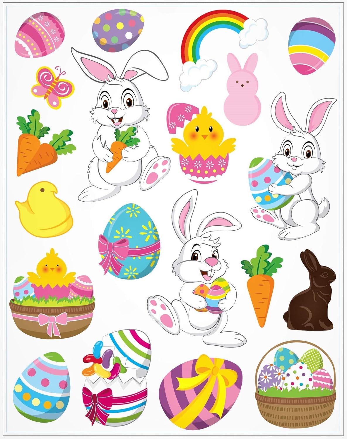 Iconikal 100-Count Easter Window Clings, Static Cling Window Decorations, (5 Sheets of 20)