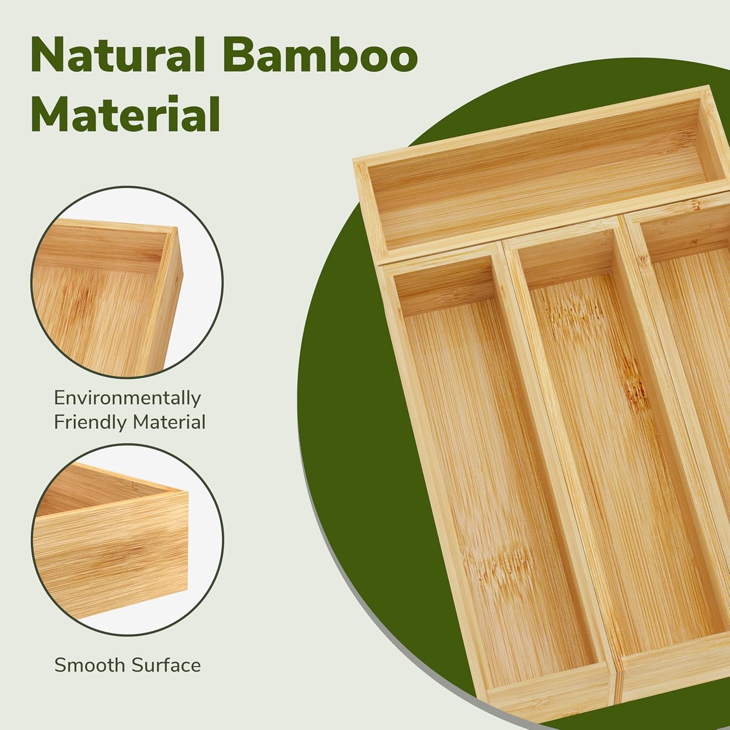 BAMEOS Silverware Organizer, Utensil Drawer Organizer, 4 Slots Kitchen Drawer Organizer, Bamboo Flatware Organizer for Drawer in Natural