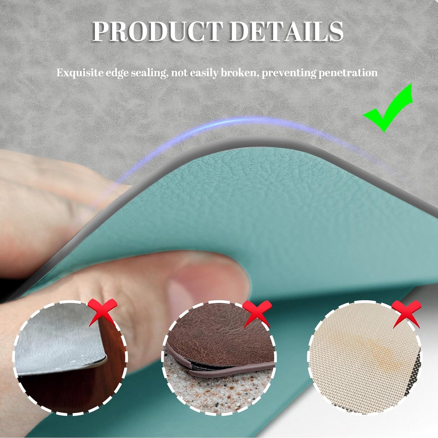 BLESWIN Faux Leather Placemats, PU Dining Table, Waterproof and Oil Resistant Easy to Clean, Heat Resistant Reversible Use Table Mats for Kitchen, Dining Table, Outdoor – 12 × 17 Inch, Light Grey&Blue