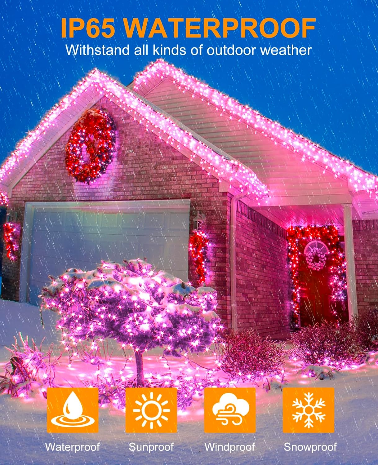 Christmas Lights Outdoor, 80FT 240 LED Christmas Tree Lights, Waterproof & 8 Modes & Timer, Connectable Green Wire String Light for Indoor Home Garden Xmas Party Holiday Decorations, Pink