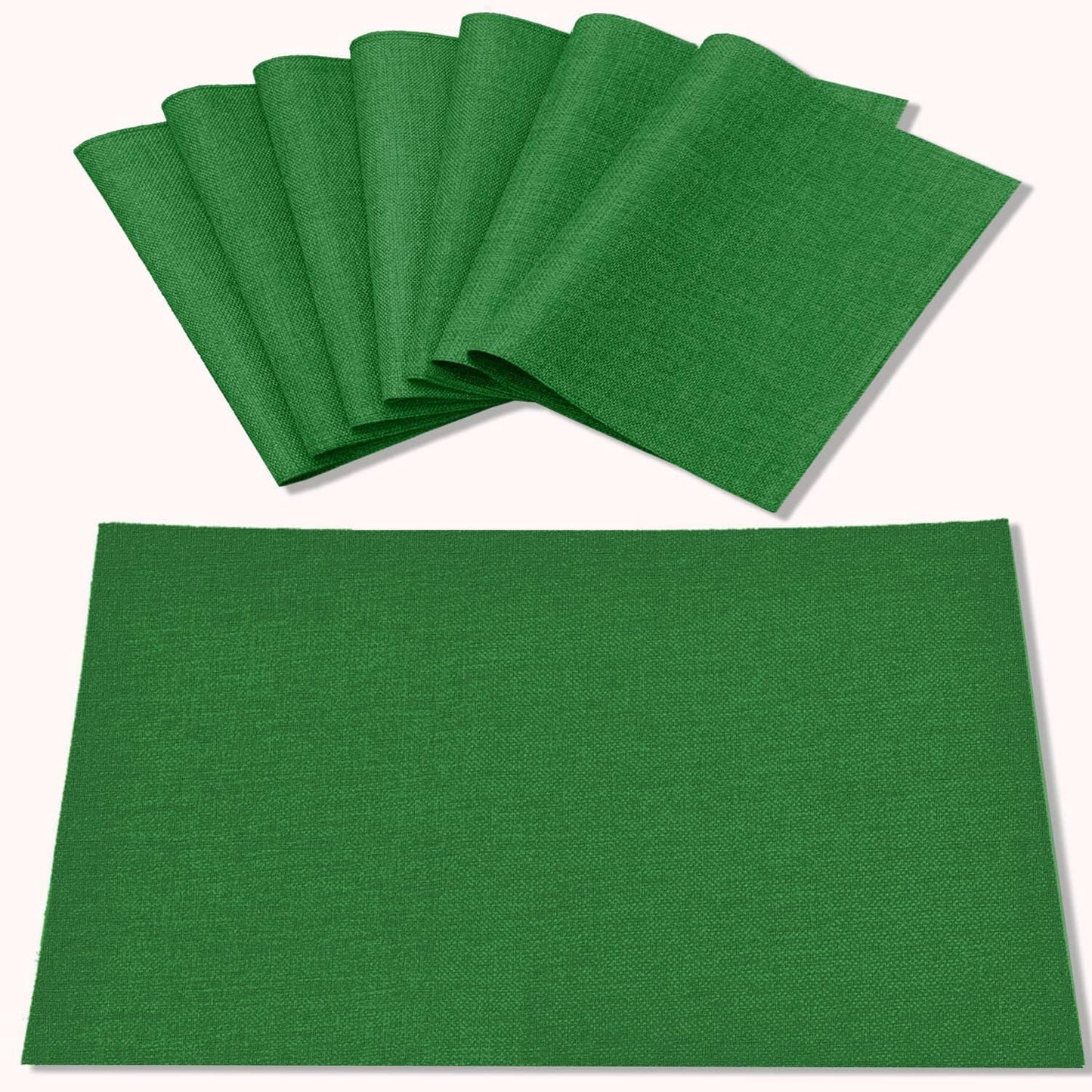Cloth Placemats Set of 8, Linen Type Fabric Placemats Machine Washable Heat Resistant Placemats Wrinkle Free Thick Polyester Kitchen Place Mats for Dining Table (Forest Green)