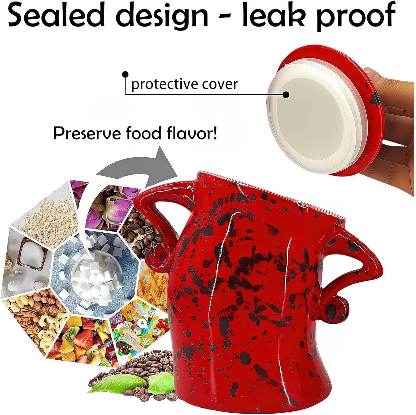 Canister with Attitude, Creative Forked Waist Jars with Lids, Retro Spotted Cup Food Cans Kitchen Storage Jars Airtight Canister for Tea Pot Desktop Cup Ornament(Red)