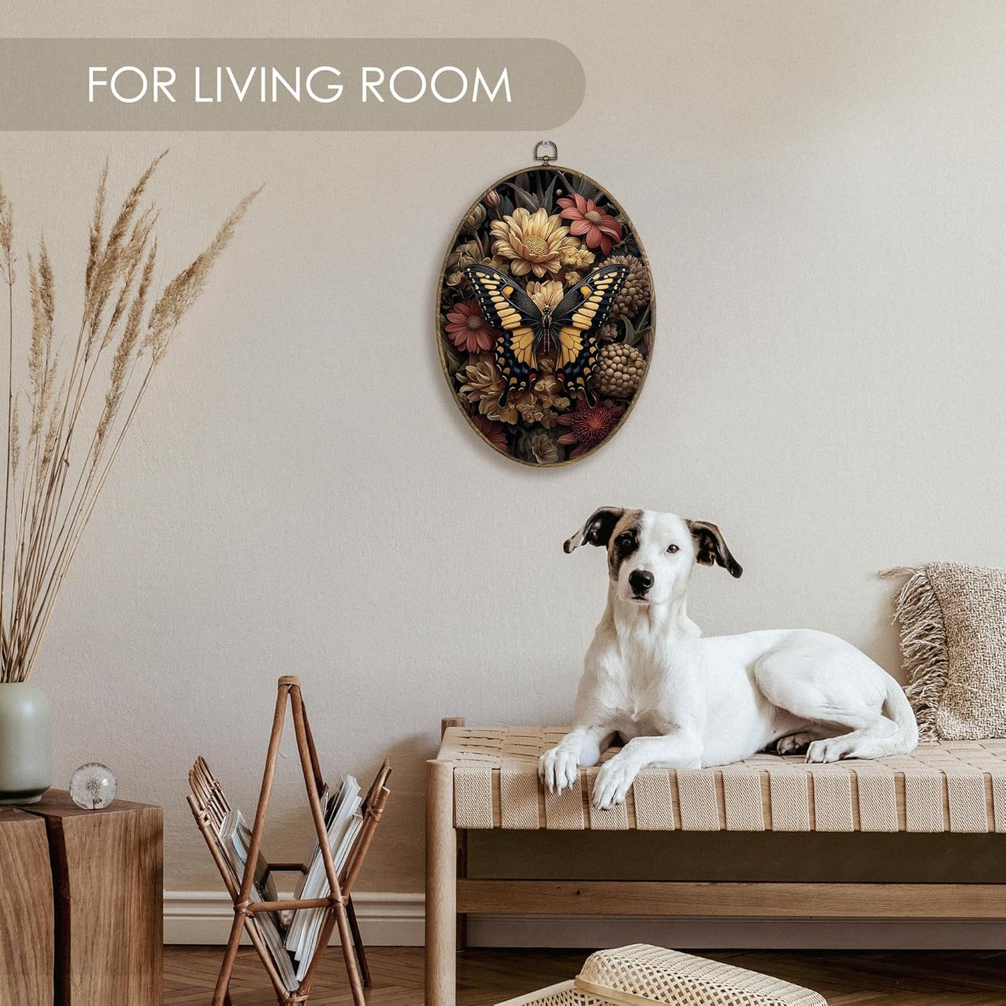 Fewgb Vintage Dark Moody Butterfly Floral Oval Wall Art Decor Framed, Farmhouse Dark Cottagecore Academia Canvas Wall Art Prints Picture, Botanical Hanging Room Decor Artwork for Kitchen Bathroom 9x12