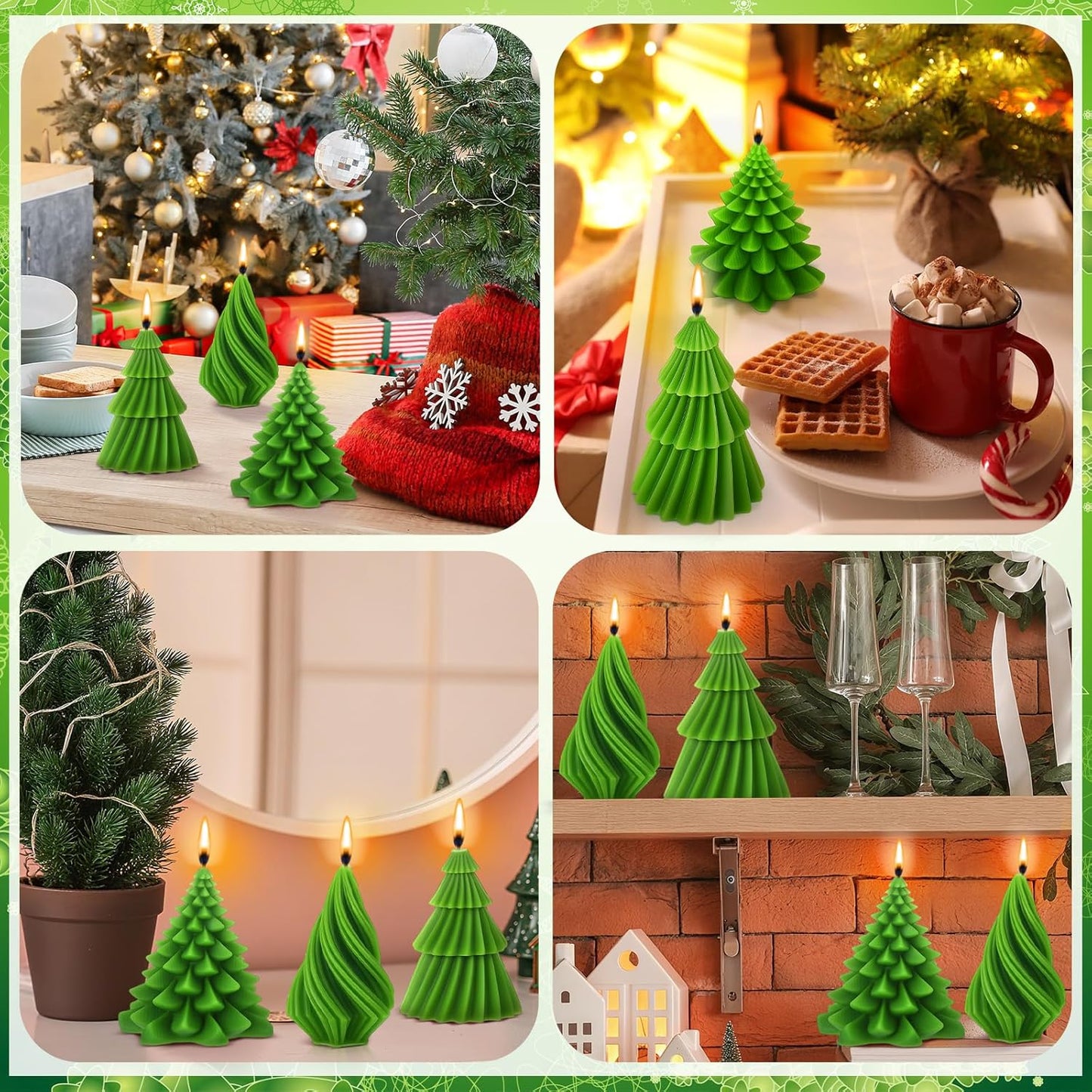 6 Pcs Christmas Tree Shaped Candles Xmas Wax Scented Candles Green Decorative Christmas Tree Gifts for Xmas Eve Winter Holiday Party New Year Bedroom Room Table Decor, 5 Mixed Styles