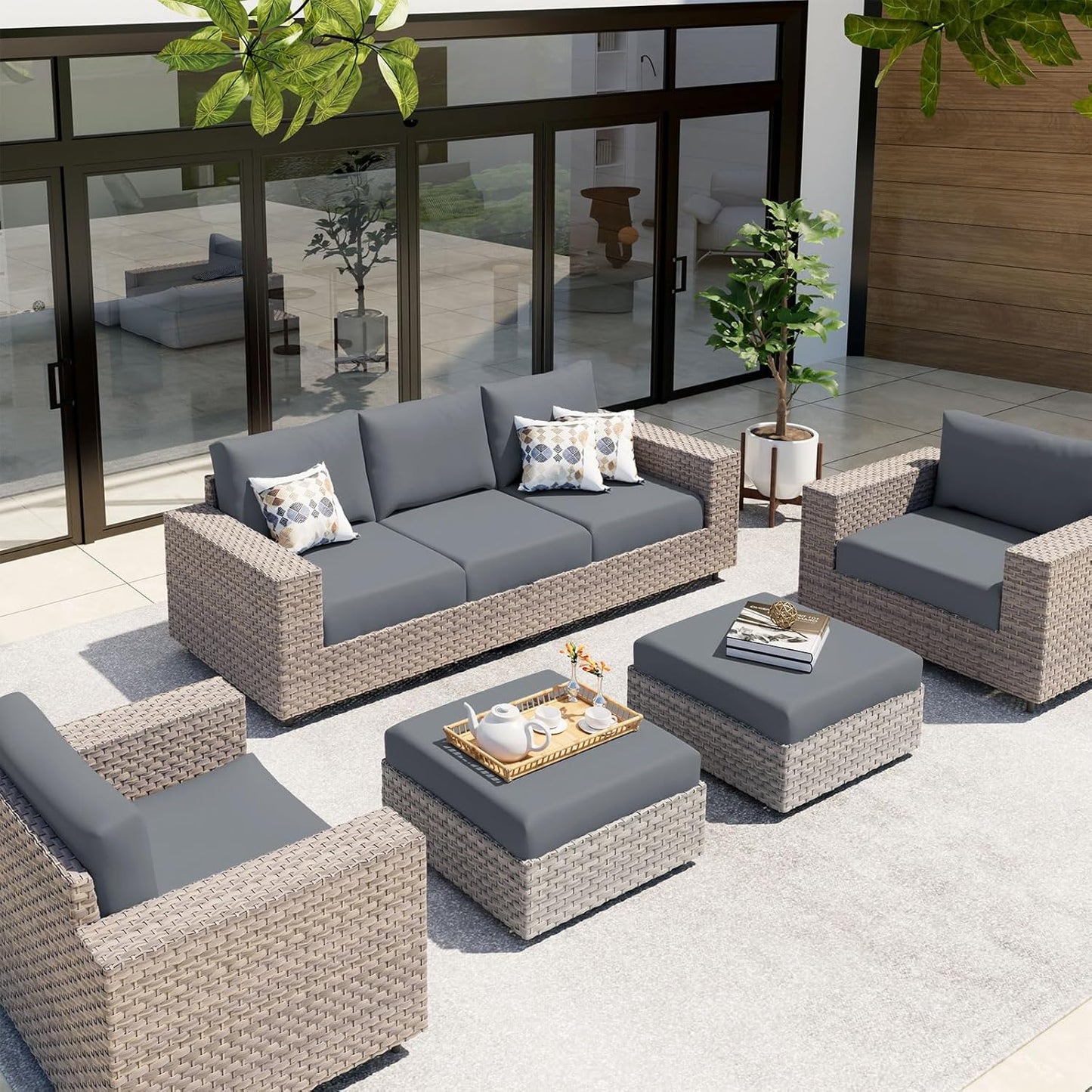 hyha Waterproof Couch Cushion Covers, Stretch Sofa Couch Seat Slipcover for Dog Washable, Non-Slip Waterproof Outdoor Cushion Covers for Patio Furniture Replacement (2 Pieces, Dark Grey)