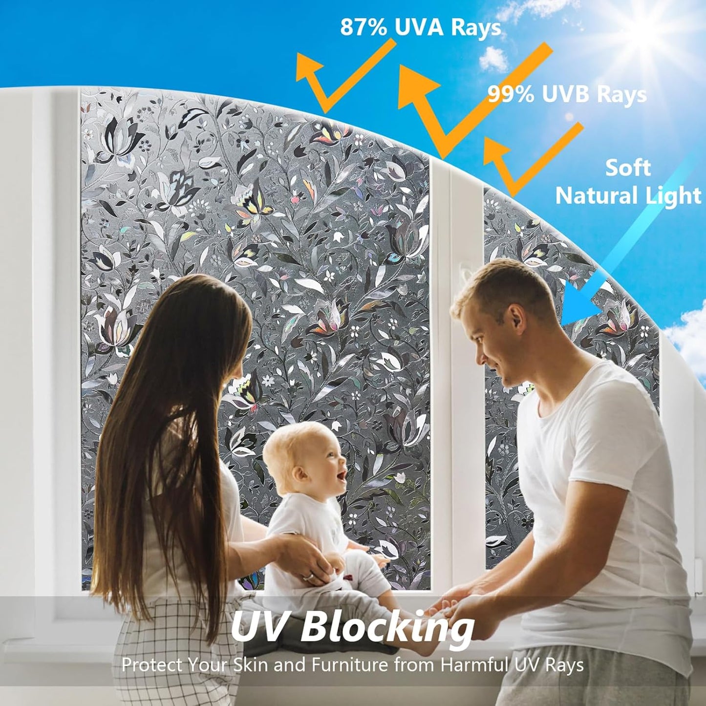 Kromapolis Window Film, Window Privacy Film Frosted, Vinyl Glass Covering, Stained Glass Decorative Film, Static Window Clings, Non-Adhesive (Grayish Black, 11.8 x 157.4 inch)