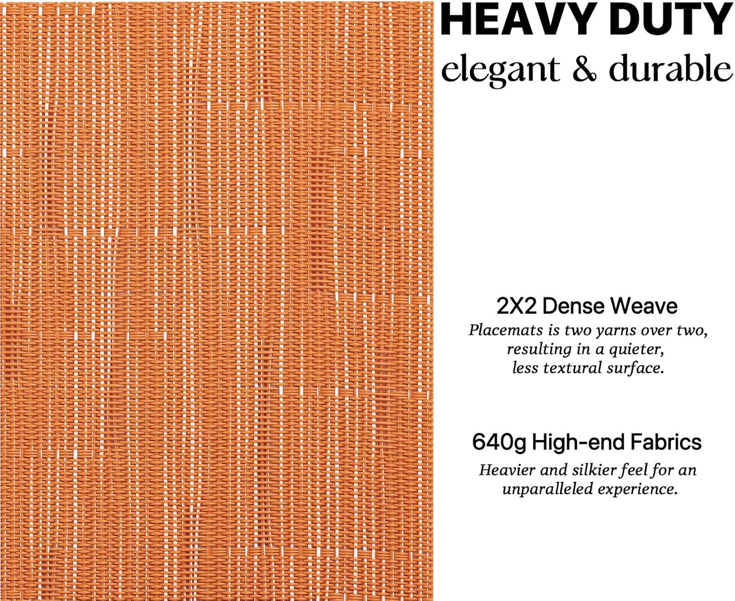 LEXMORE Placemats Set of 8 Vinyl/Plastic Woven Place Mats for Kitchen Table Indoor/Outdoor Washable Placemat Wipeable Dining Table Mats(Orange)
