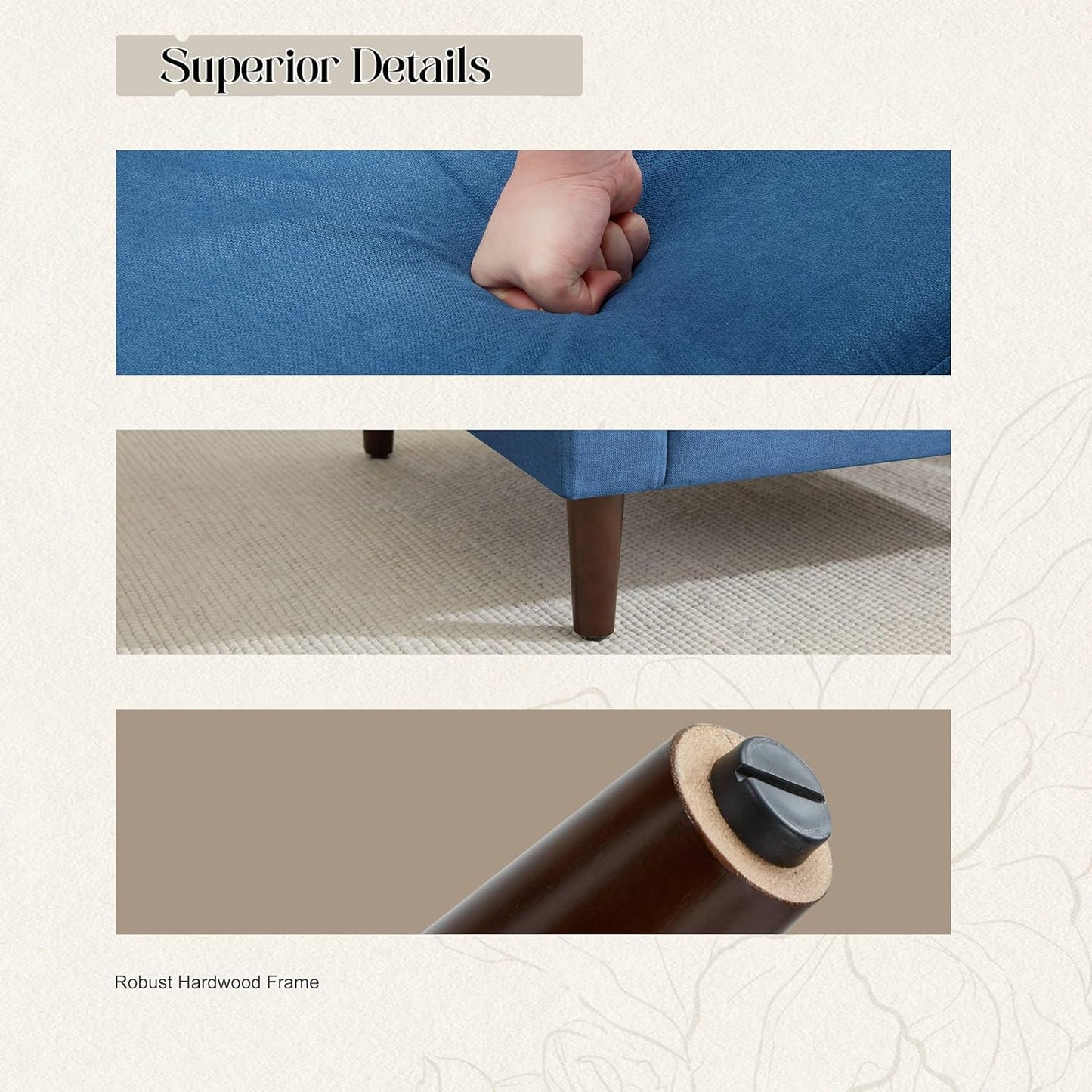 Mid-Century Accent Chair,Modern Linen Fabric Armchair for Living Room,Comfy Upholstered Reading Accent Chairs for Bedroom,Single Sofa Chair with Wood Legs (Blue, 2 Pack)