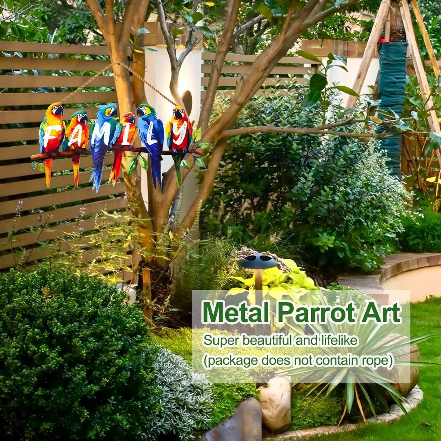 ULENDIS Metal Parrot Wall Art, Birds on Branch Wall Decor Family Sign for Front Door, Wall Hanging Decoration for Garden Living Room Balcony Patio Indoor Outdoor