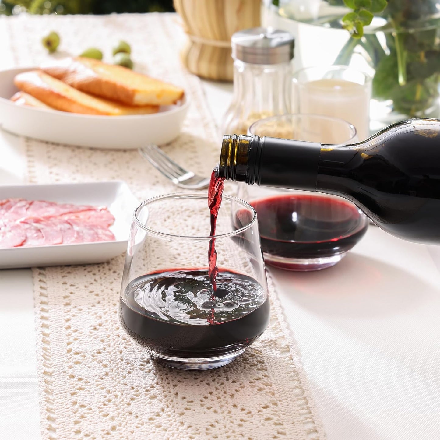 Stemless Wine Glasses Set of 6, 13.5oz Red White Wine Glasses for Daily Use, Hosting, Home Bar, Evening Party, Birthdays, Housewarming Gift, Clear