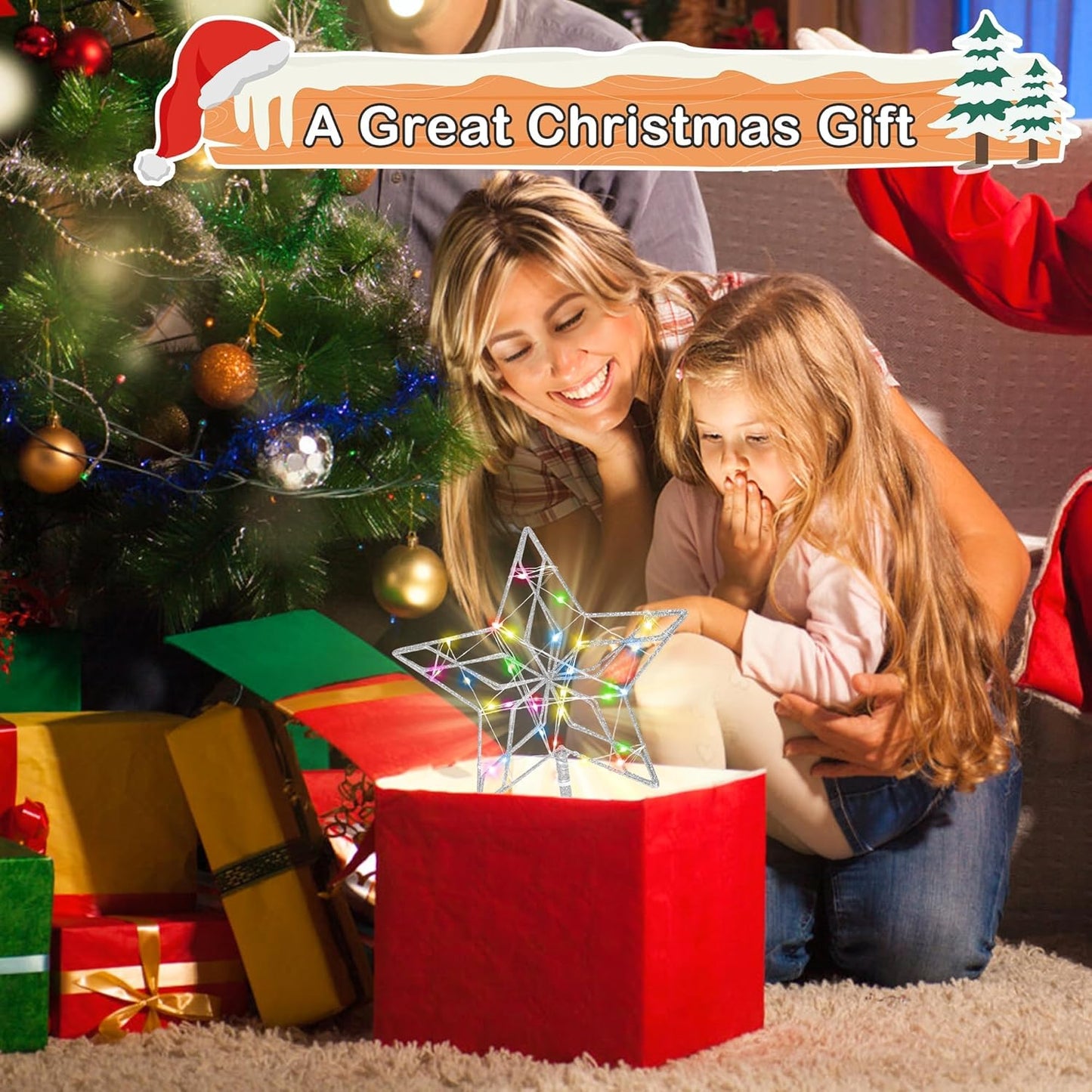 Christmas Tree Topper,50 LED Lighted Sparkling Star Tree Toppers Christmas Decorations,8 Lighting Modes Silver Star Xmas Decoration With Remote Control And Extra Battery Box,Glitter Christmas Ornament