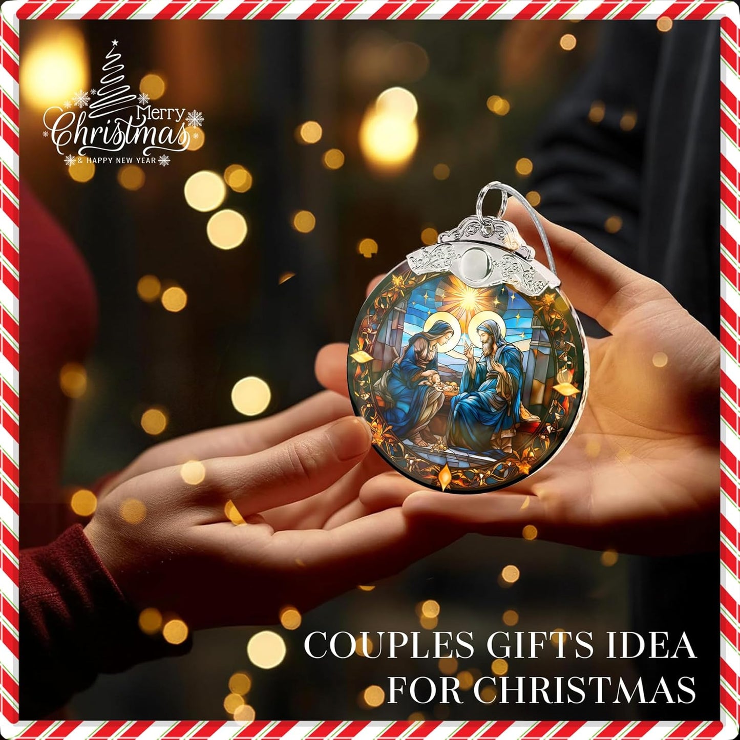 Nativity Ornaments, Stained Glass Effections, Nativity Scene 4 Inch Acrylic Ornament Art, White Elephant Gifts, Nativity Christmas Ornaments, Christmas Decor (Suncatcher Nativity)