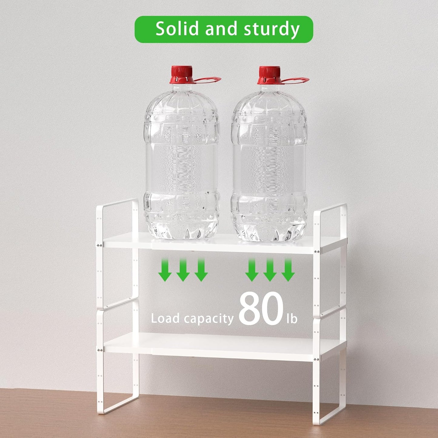 Expandable Cabinet Storage Shelf Stackable Organizer Rack for Kitchen Bathroom Pantry Spice Cupboard Countertop Home Office Desk Heavy Duty Nonslip White Small 1 Pack