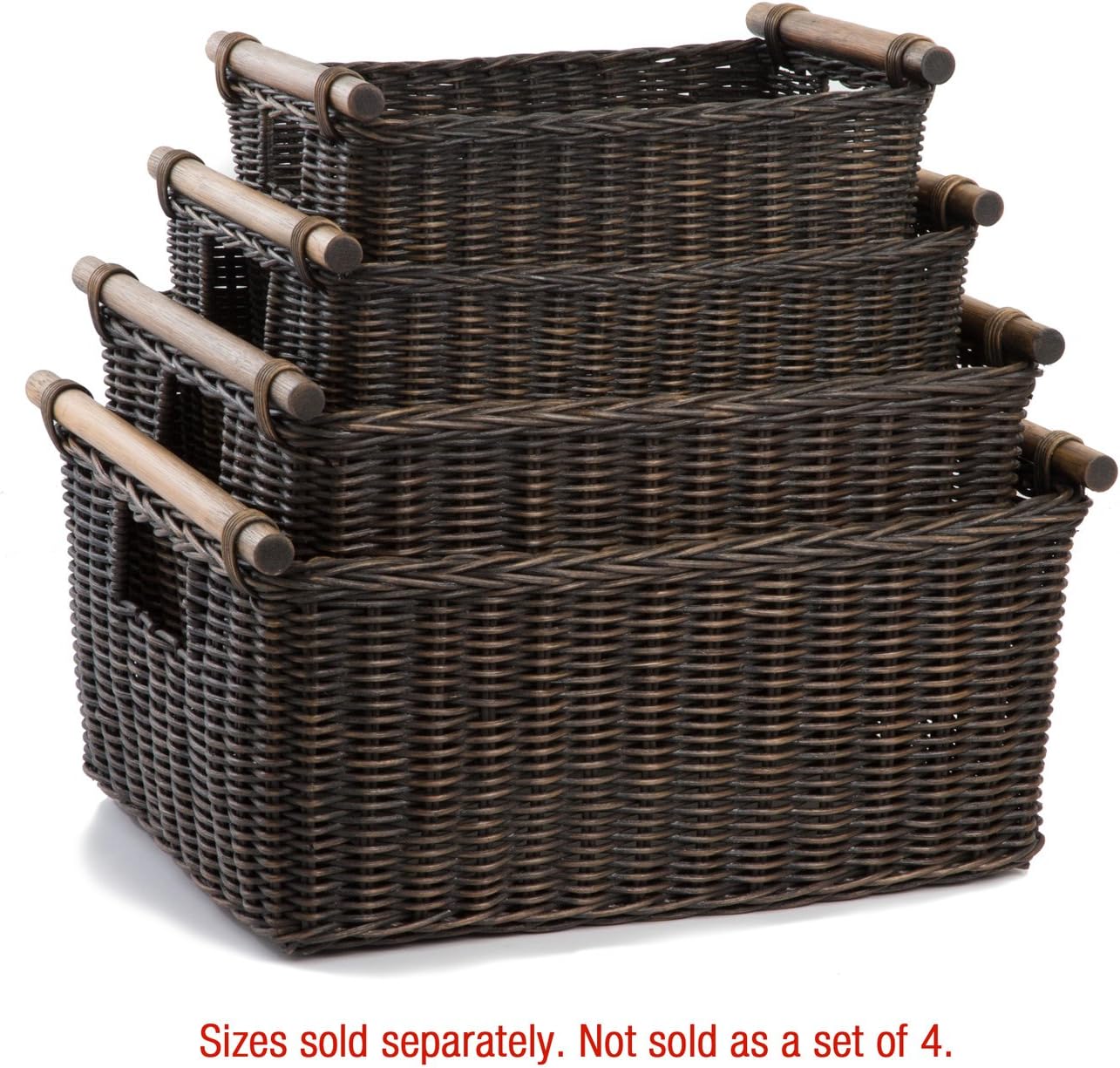 The Basket Lady Pole Handle Wicker Storage Basket, Large, 18 in L x 14.5 in W x 9 in H, Antique Walnut Brown