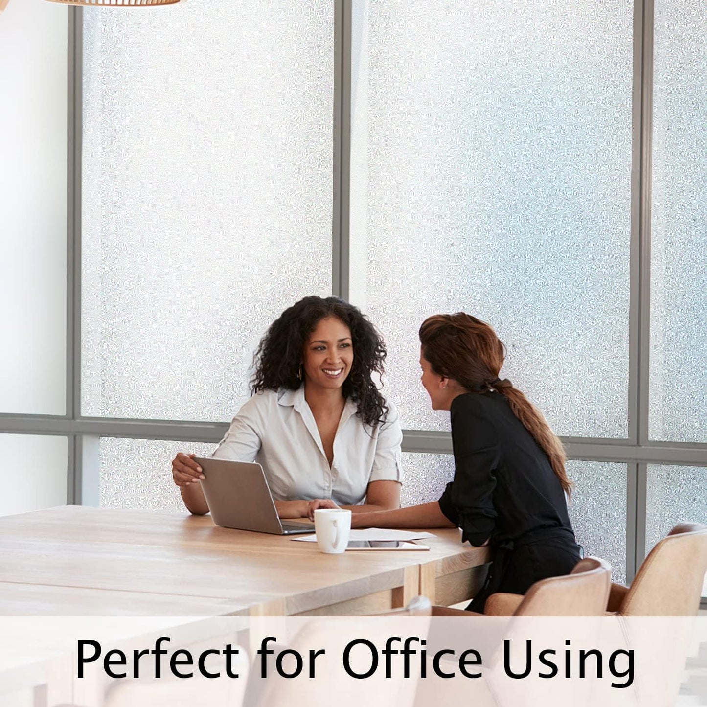 HIDBEA Frosted Window Privacy Film Heat Control UV Blocking, Static Cling Non-Adhesive Reusable Door coverings for Bathroom Home Office (Frosted, 23.6 Inch x 6.5 Feet)