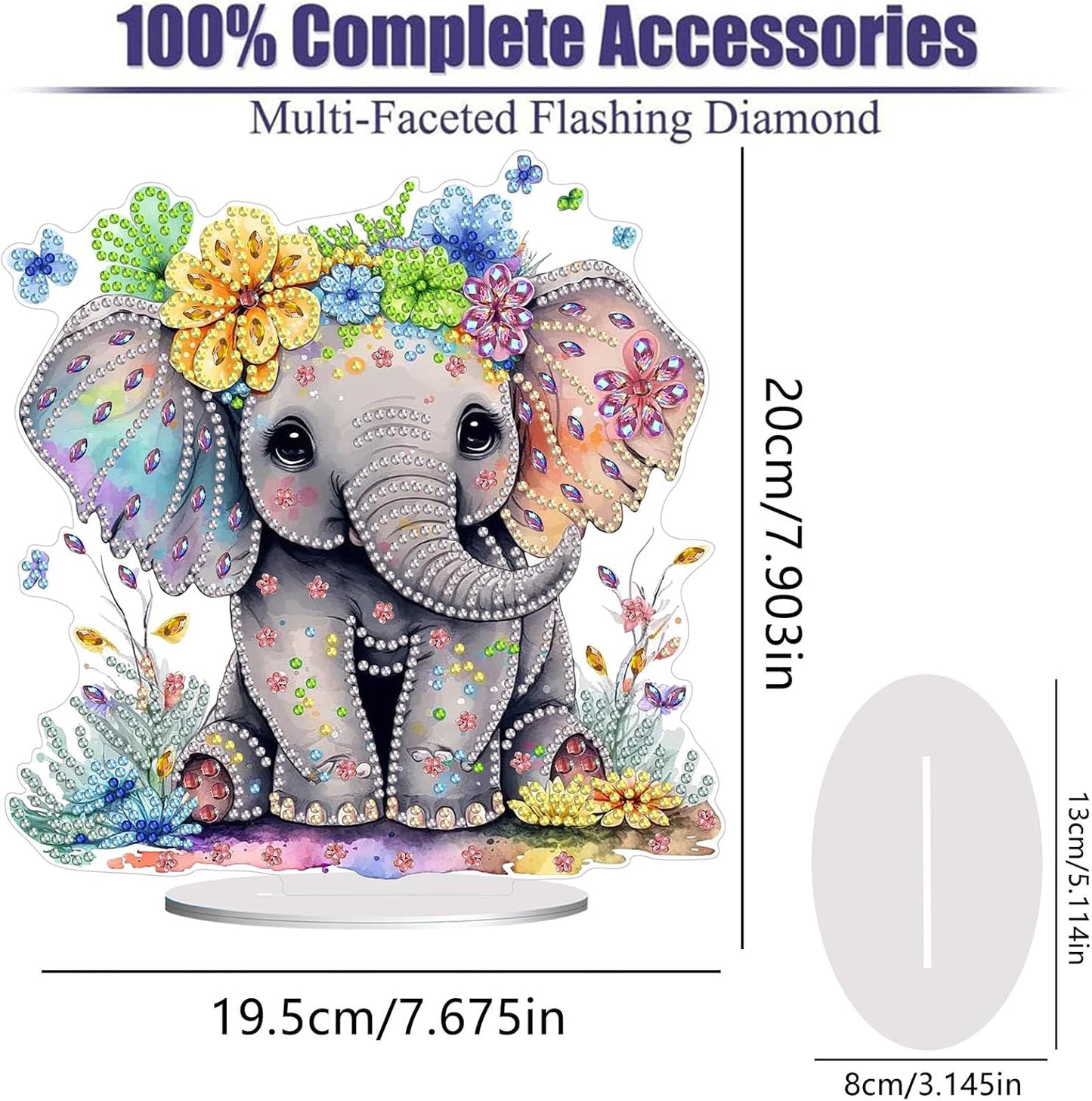 Diamond Painting Kits for Adults Beginners, 5D Full Drill Elephant Crystal Art Desktop Ornament, DIY Single Sided Home Office Desk Decor, Creative Craft Gift Set with Tools