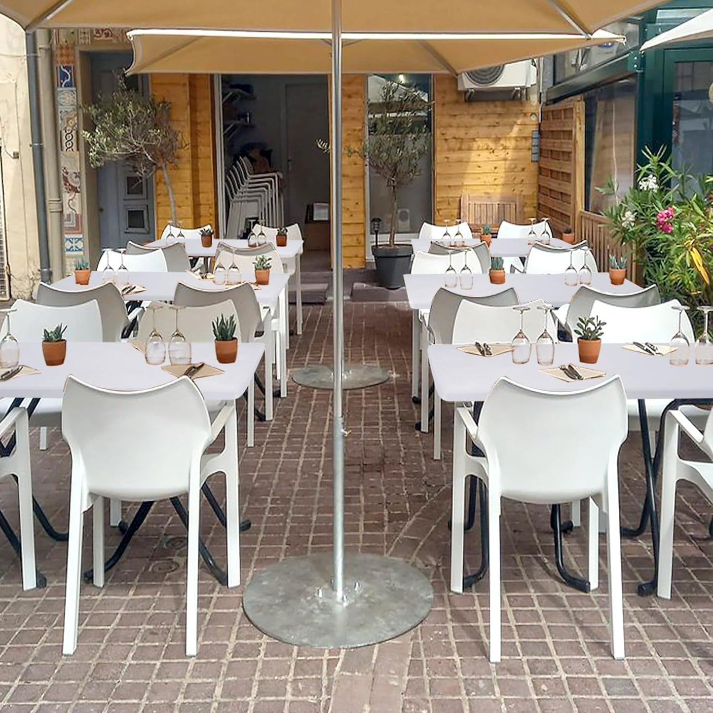 Fitted Tablecloth for 8 Foot Rectangle Tables-2 Pack White Elastic Outdoor Picnic Table Cover-Spandex Stretch Folding Table Cloths 8ft for Camping Dining Room Patio Kitchen Banquet Party