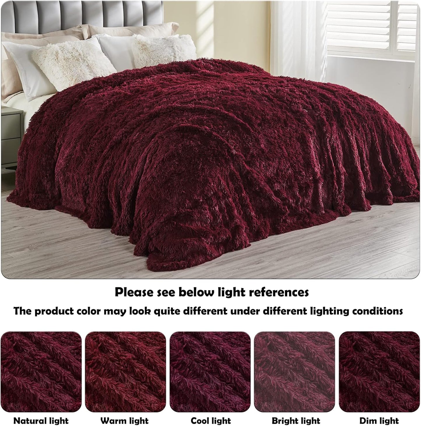 GONAAP Fuzzy Faux Fur Throw Blanket Twin Size Wine Red Super Soft Cozy Plush Fuzzy Shaggy Blanket for Couch Sofa Bed (Wine Red, Twin(60"x80"))