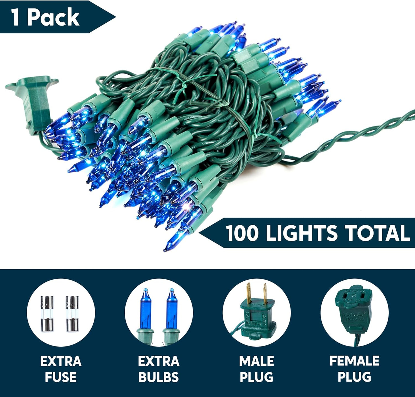 Joiedomi Blue Christmas String Lights,100 Count 22.3FT Christmas Fairy Tree Lights Plug in for Indoor Outdoor Xmas Decorations Patio Holiday Theme Party Yard House,Green Wire