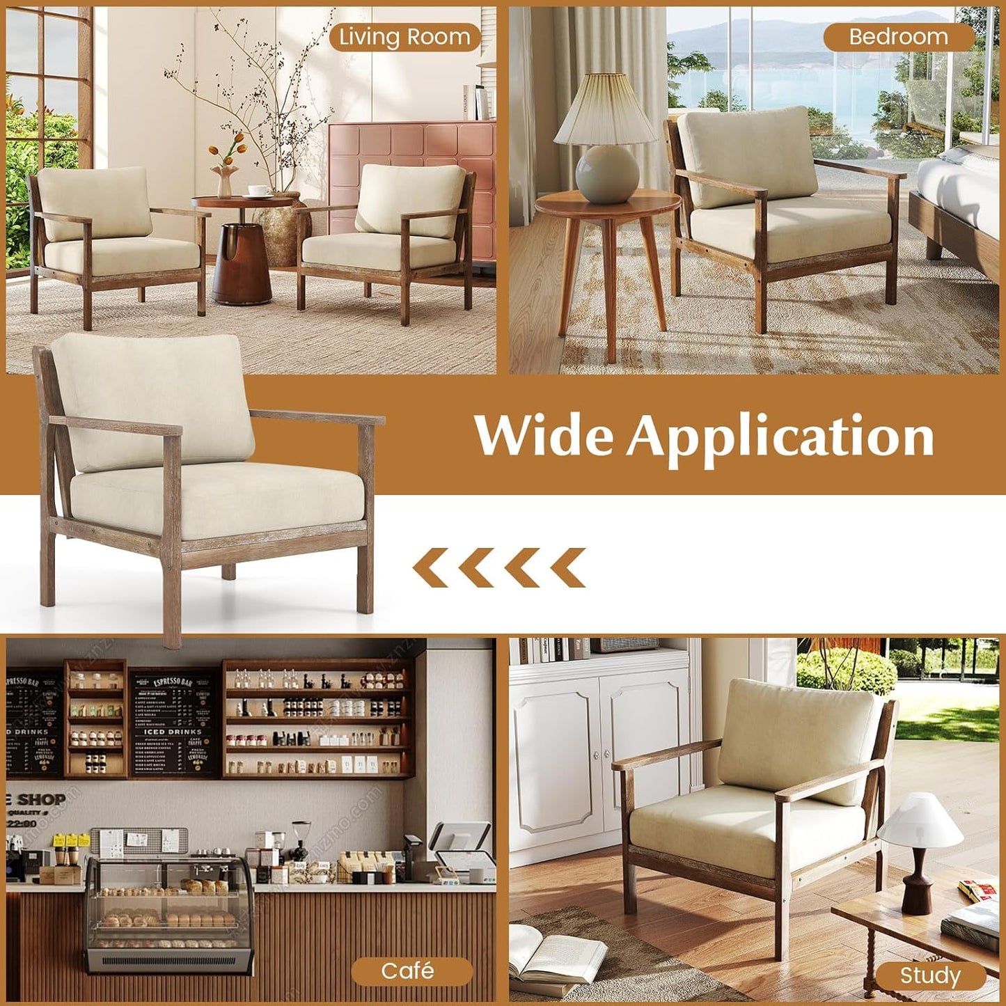 Giantex Mid Century Modern Accent Chair Set of 2, Wooden Arm Chair w/Solid Wood Frame, Removable Seat Cushion & Pillow, Vintage Comfy Reading Chair for Living Room, Bedroom, Study