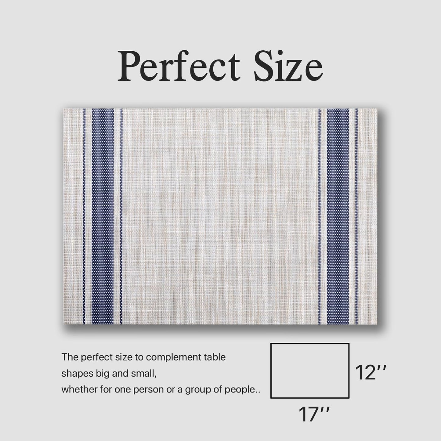 Placemats Set of 12 - Easy Clean Woven Vinyl Placemats for Dining Table, Indoor/Outdoor Place Mats, Washable PVC Table Mats（Blue Skyline）